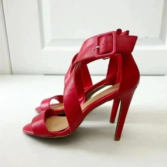 Le Chateau Strappy Leather Sandals High Heel Stilettos Red Size 7.5 - Picture 6 of 15
